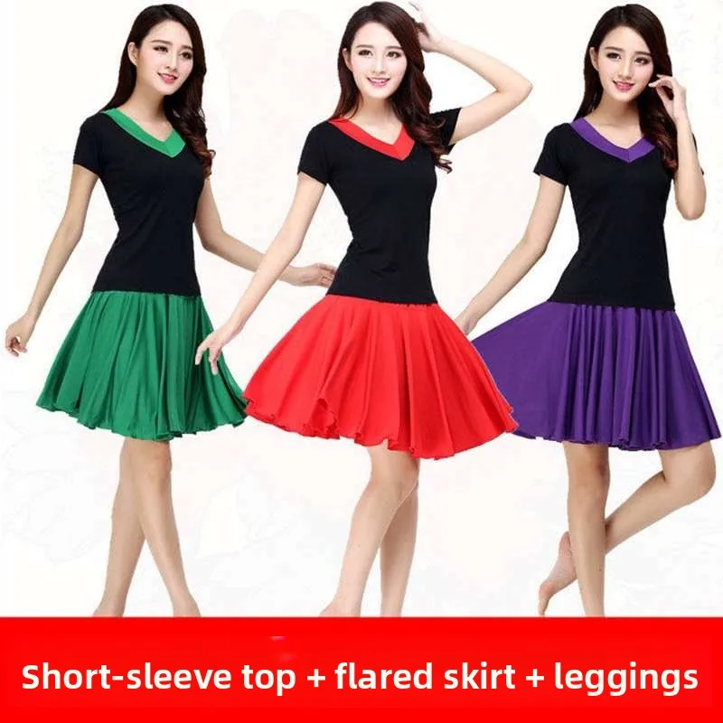 

Новый комплект для выступлений: женский этнический костюм для танцев, весенне-летнее платье с V-образным вырезом и юбкой для среднего и старшего возраста