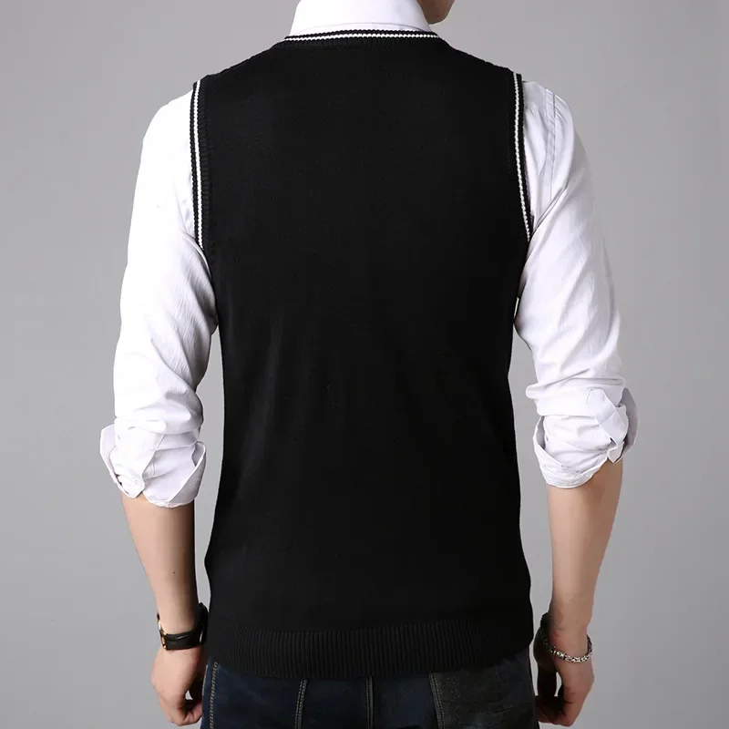 Chaleco de punto sin mangas para hombre, Jersey ajustado con cuello en V, ropa informal, novedad