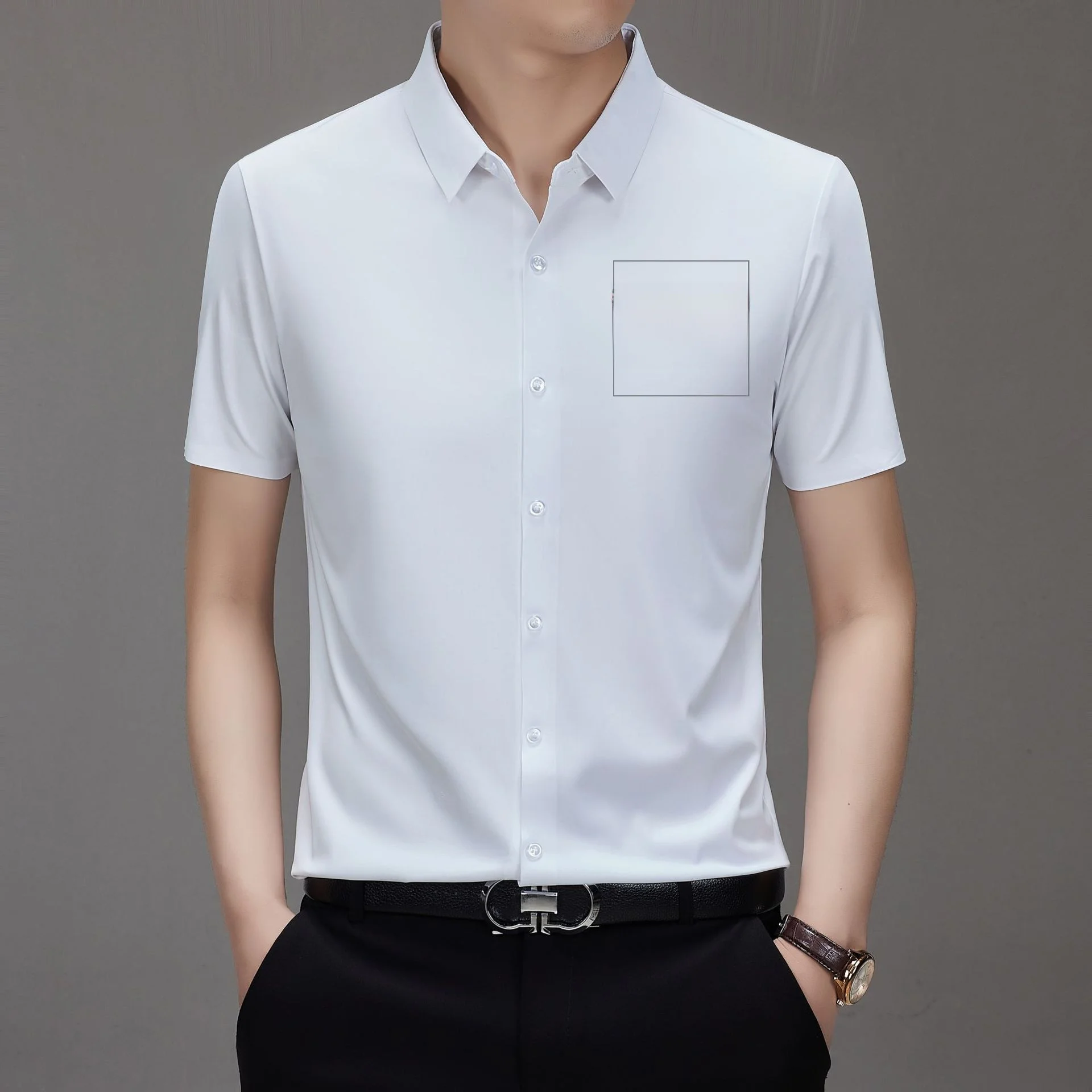 

Men's Ice Silk Short Sleeve Shirt Seamless Casual Business Lightweight Comfortable Breathable Fashionable Pure Color Summer S...