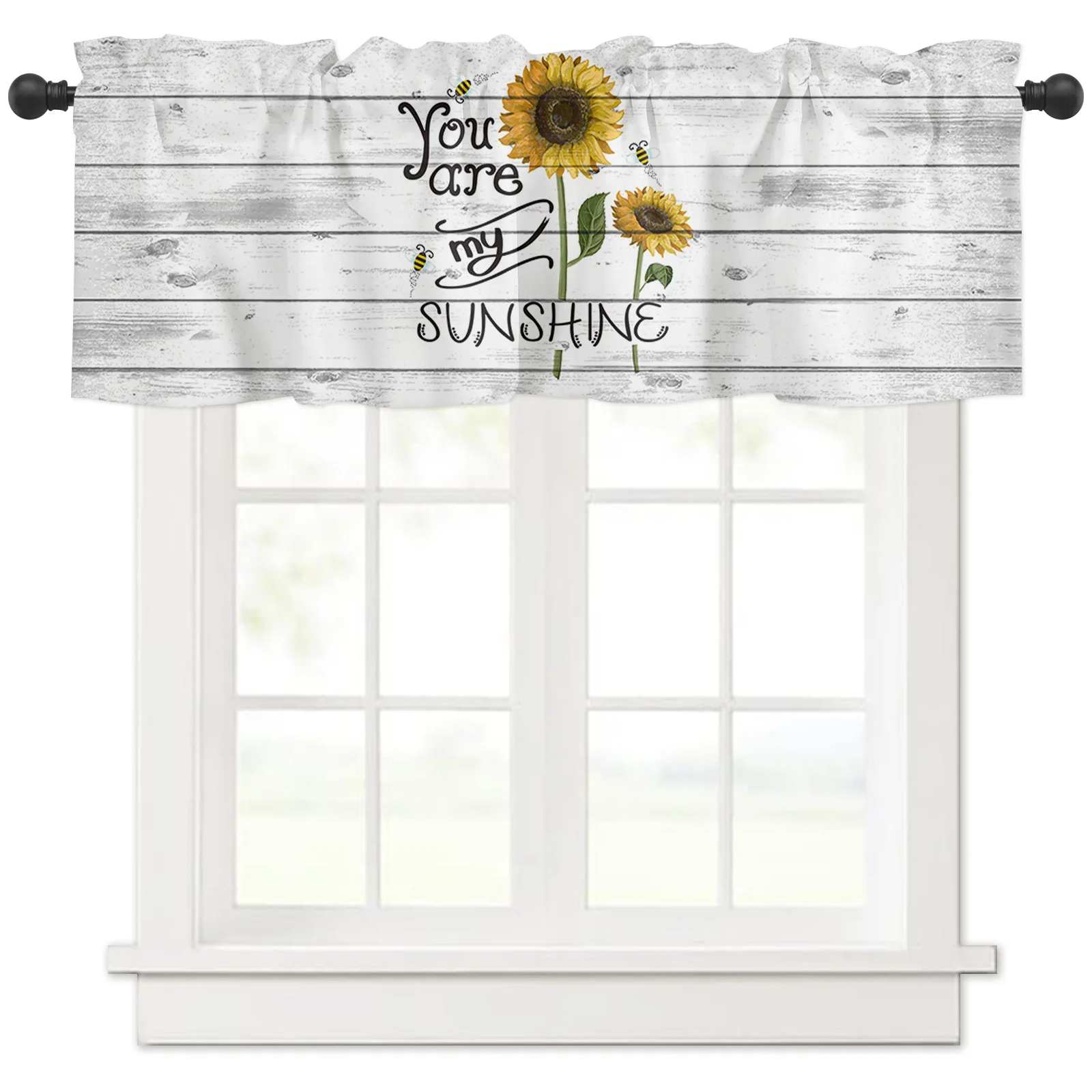 Farmhouse Sunflower Curtain Valance Floral Flower Kitchen Treatment Farm Country Window Drapes for Bathroom Bedroom Living Room