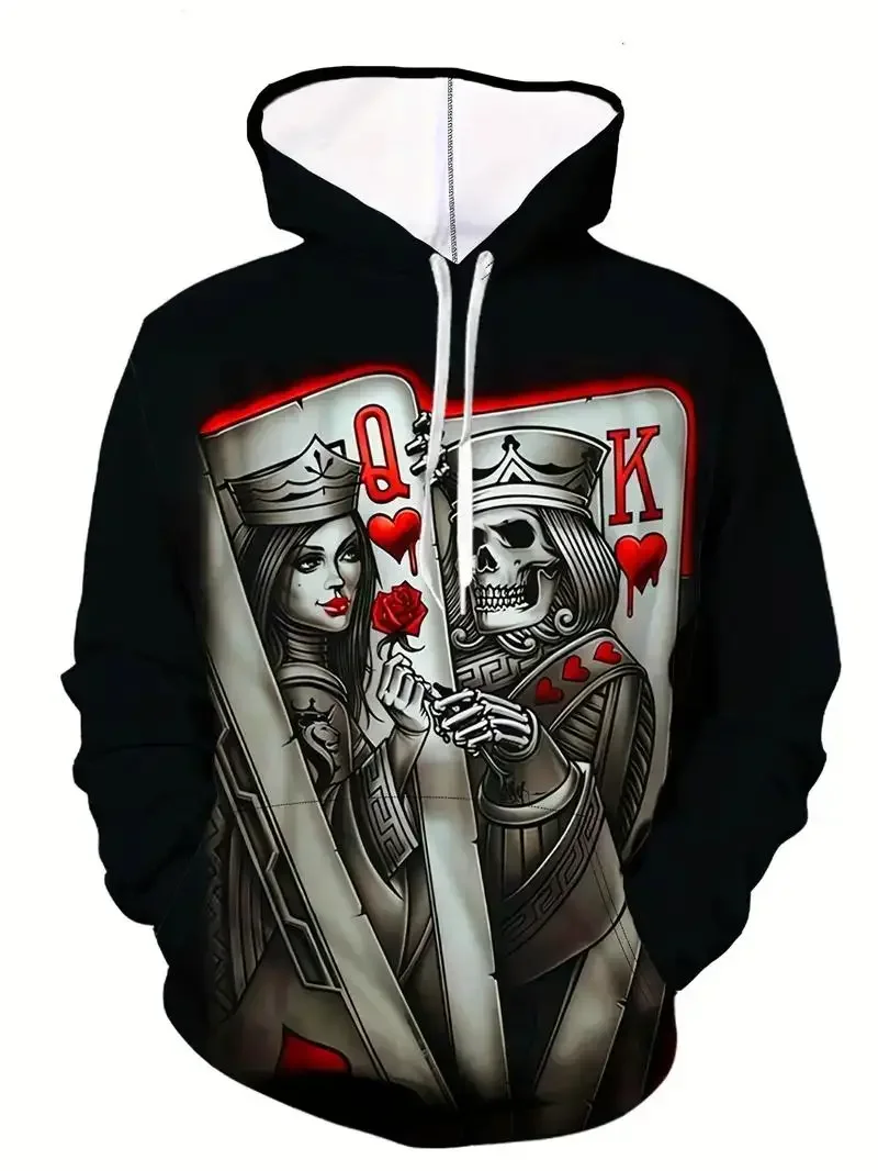 3D Print Poker Skull Graphic Men's Hoodies Fashion Design Long Sleeve Hooded Pullover Outdoor Street Hip Hop Comfortable Clothes