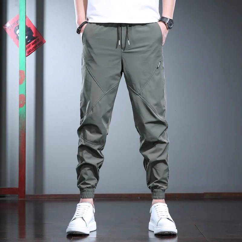

Ultra-Thin Ice-Silk Men's Summer Smooth Sensation Casual Pants Nylon Qui-Dry Sports Pants Faionable Cuffed Sweatpants