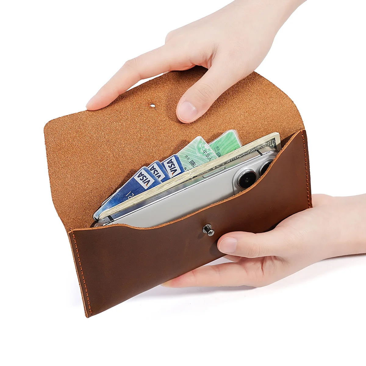 

Кошелек-конверт из натуральной кожи, кошелек-конверт для наличных, классический модный длинный женский кошелек, фирменный держатель для карт, клатч, сумка для телефона