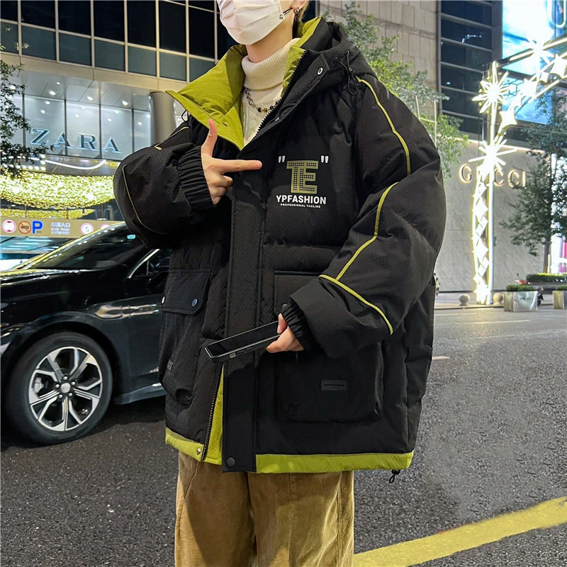 

Casual Men's Hooded Cotton-Padded Jackets 2025 Autumn Winter Youth High Street Outwear Loose Warm Parkas Windproof Tops Clothing