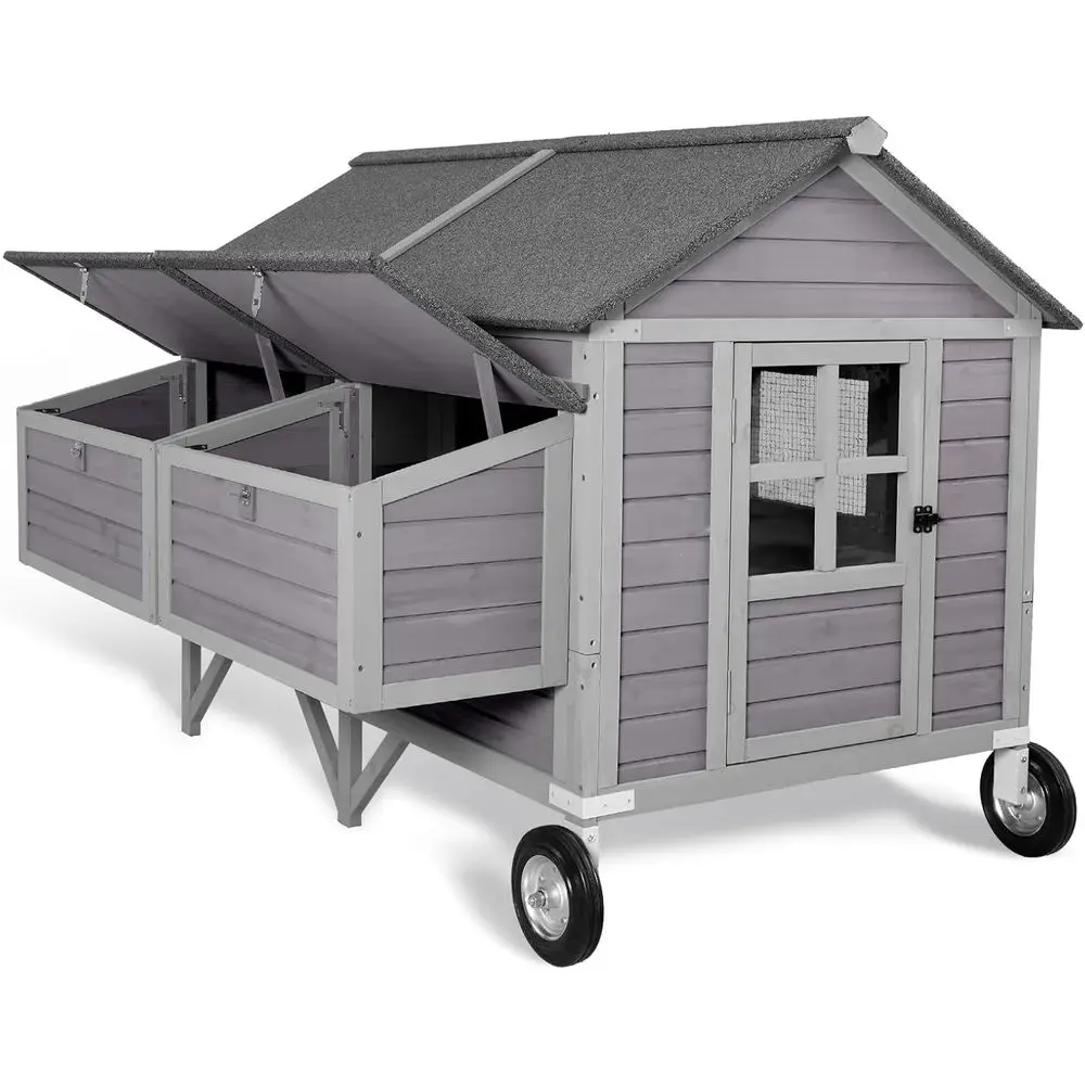 

Большой передвижной курятник с гнездовыми ящиками для 8-10 птиц, 68.1Д x 41.3Ш x 49В