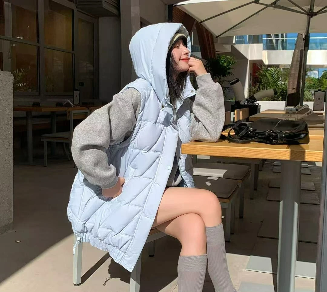 Chaleco de algodón a la moda Otoño Invierno 2025 nuevo chaleco con capucha Chaqueta de algodón suelta versátil