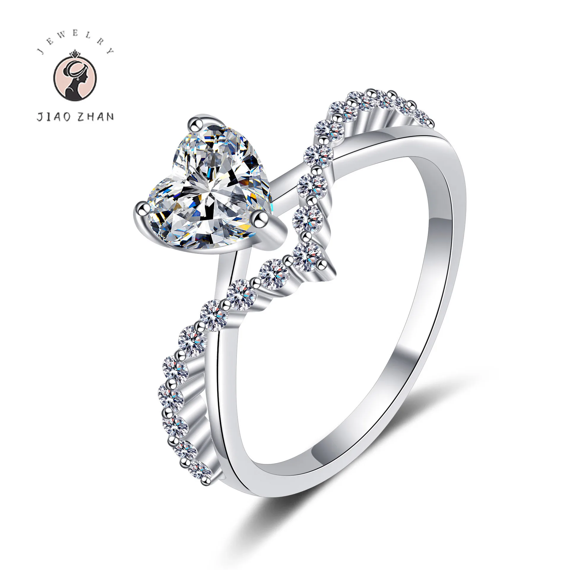 JIAOZHAN New Heart-Shaped Moissanite Ladies Ring S925 Sterling Silver Light Luxury Jewellery Birthday Wedding Anniversary Gift