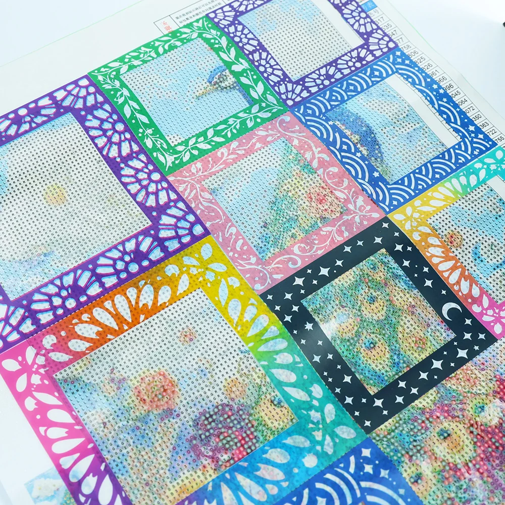 6/30 Stück Diamant-Malerei-Abziehfolie 4x4 Zoll 10cm Wiederverwendbarer Kunststoff-Schutzrahmen, Antihaft-Abziehpapier 6 Muster – Detail 8