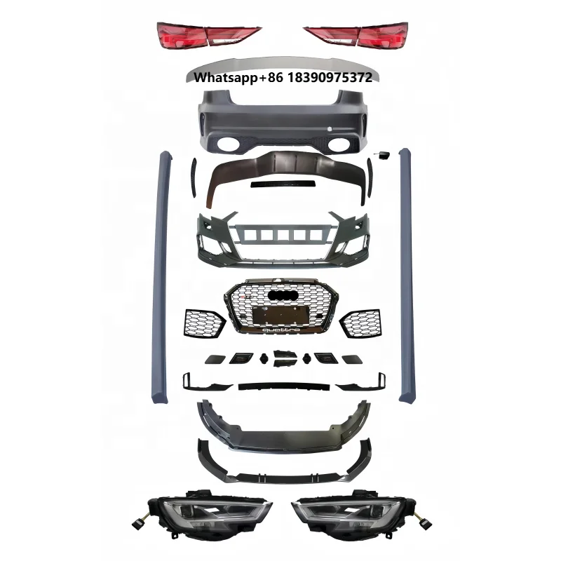 Car Body Kit for A3 2013-2016 Upgrade A3 2017 New Model Complete Body Kit  Bumper Grille Side Skirt  Headlights Taillights
