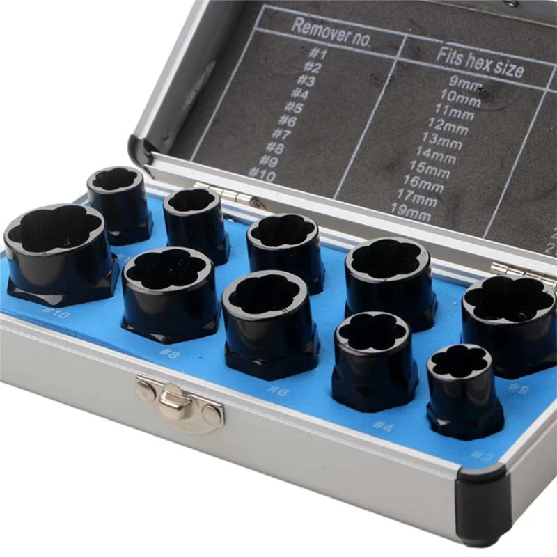 10-Piece Nut Removal Nut Damage Bolt Extractor Hexagon Nut Removal Tool Set High Durable Easy To Use-New