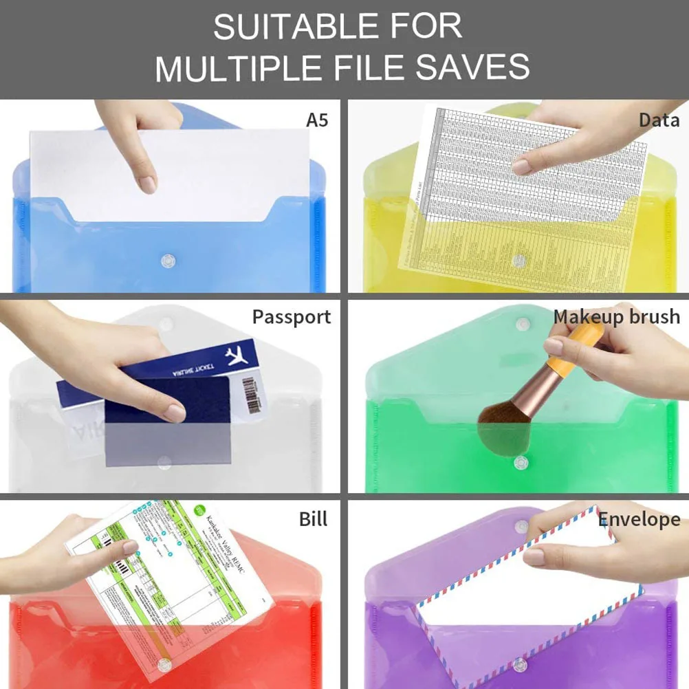 

12Pcs Colorful Document Bags A4 Size Transparent Plastic File Holders Document Organizers Office Storage Pouches