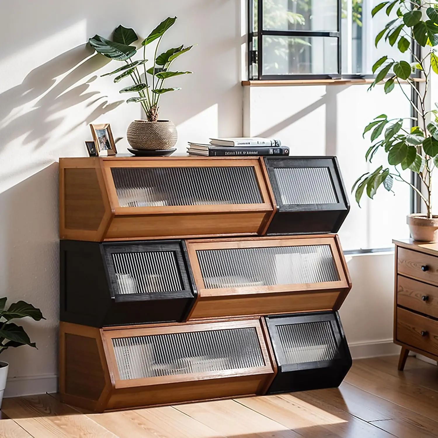 

Vintage Bamboo 5-Drawer Dresser Chest - Rustic Bedroom Storage Organizer for Clothes, Linens, Toys