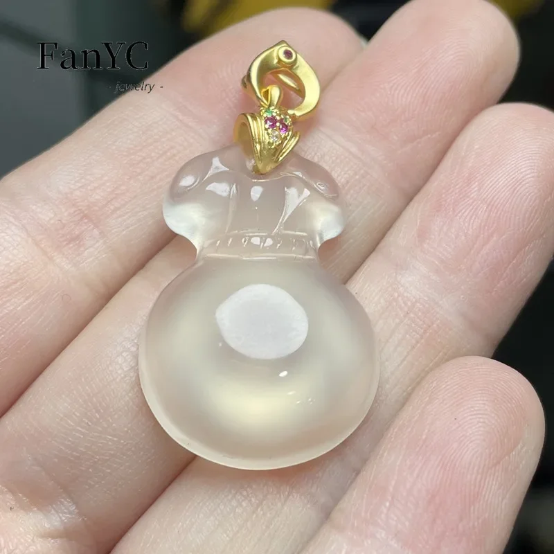 Natural Agate Ice Peace Buckle Gold Branch Jade Leaf Pendant Ancient Gilt Craft Buddha Guanyin Necklace Male and Female Mascots