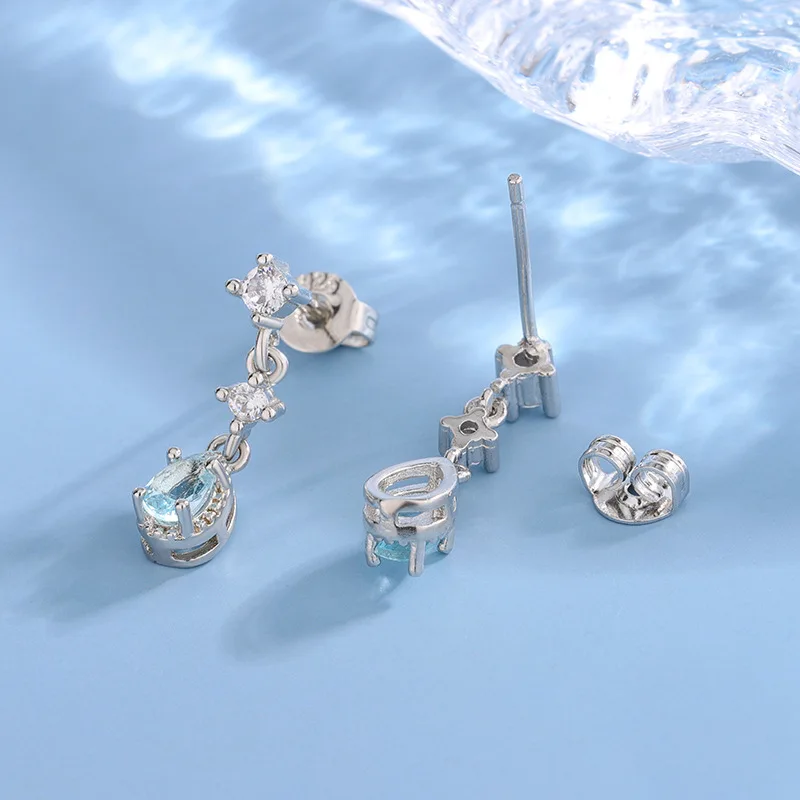 Women's Exquisite Blue Water Drop 925 Sterling Silver Earrings