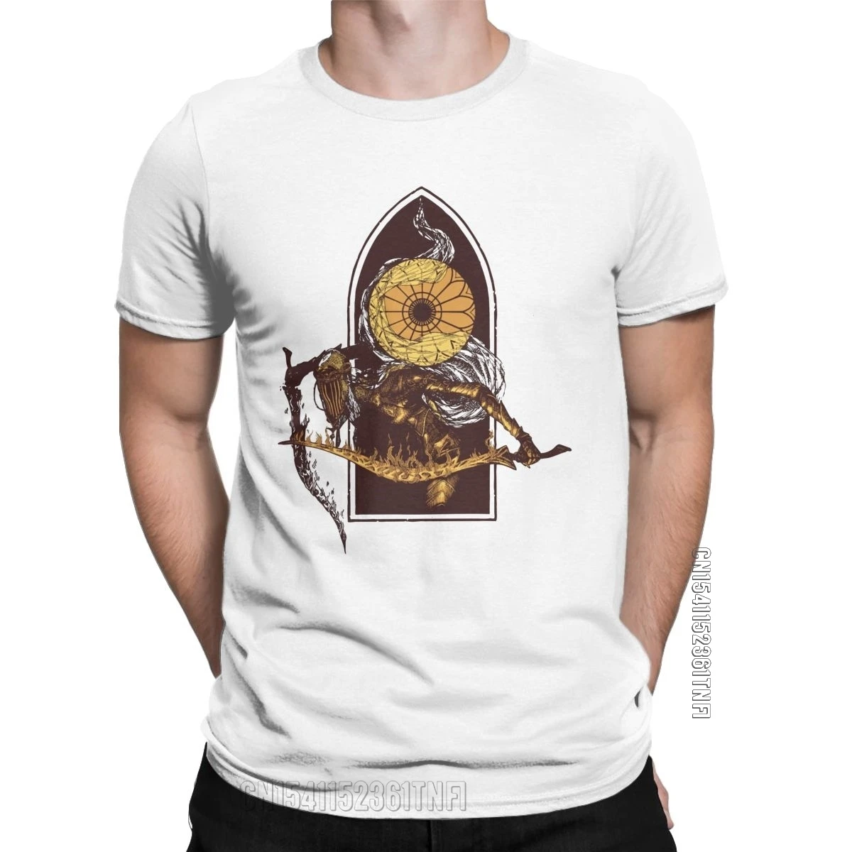 Мужские футболки Outrider, креативная хлопковая Футболка с принтом рыцаря, солнца асторы, классические футболки с темными душами, одежда с круглым вырезом