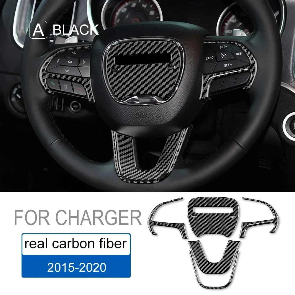 Real Carbon Fiber Car Steering Wheel Cover Sticker for Dodge Charger 2015 2016 2017 2018 2019 2020 2021 2022 2023 Accessories