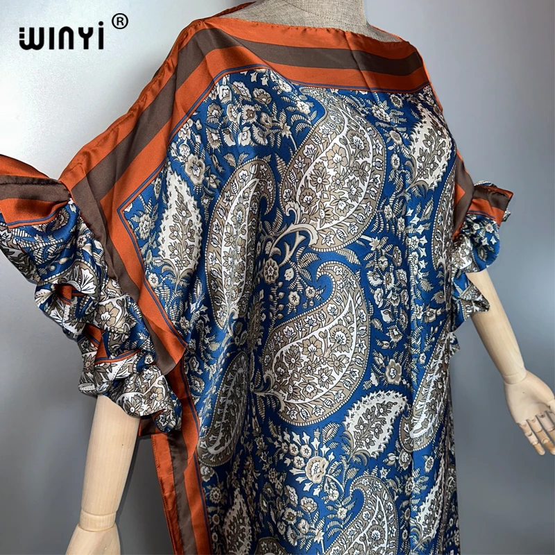 WINYI summer boho evening dress dubai luxury Female loose Print kaftan muslim woman clothing holiday beach dress fashion Caftan