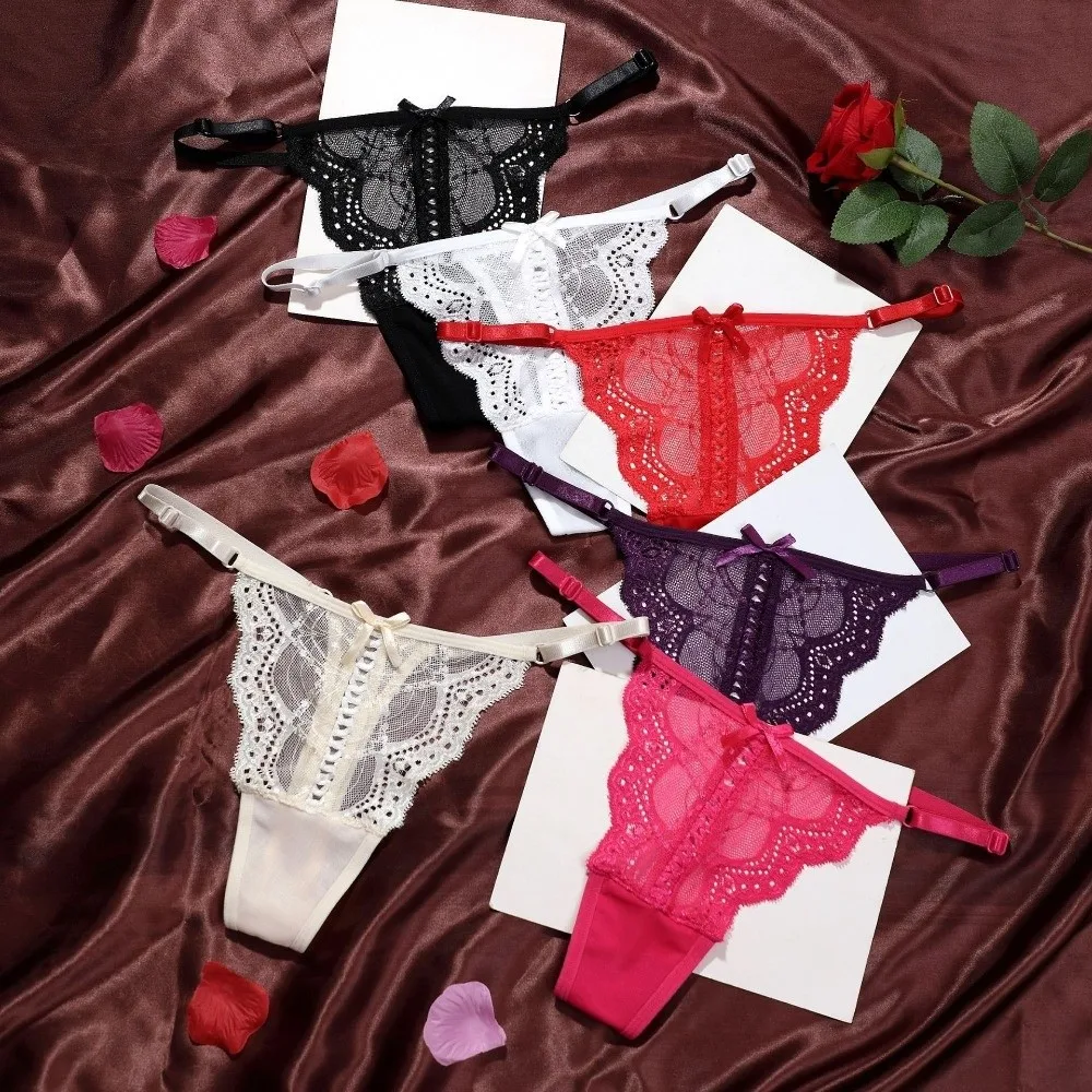 Fashion Thin Strap Lace Thong Transparent Seamless Underwear for Women Bow Panties Low Waist Mesh Lace Briefs Comfortable