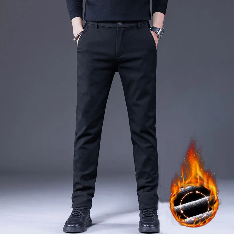 Veludo quente dos homens de negócios calças casuais inverno nova moda fino ajuste clássico cor sólida calças alta qualidade roupas marca masculina