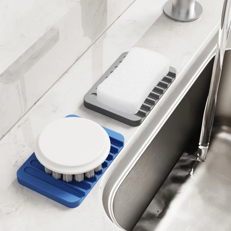 Bathroom Silicone Draining Soap Dish Drain Bath Drain Soap Rack Kitchen Countertop Sponge Rack Non-slip Drying Tray