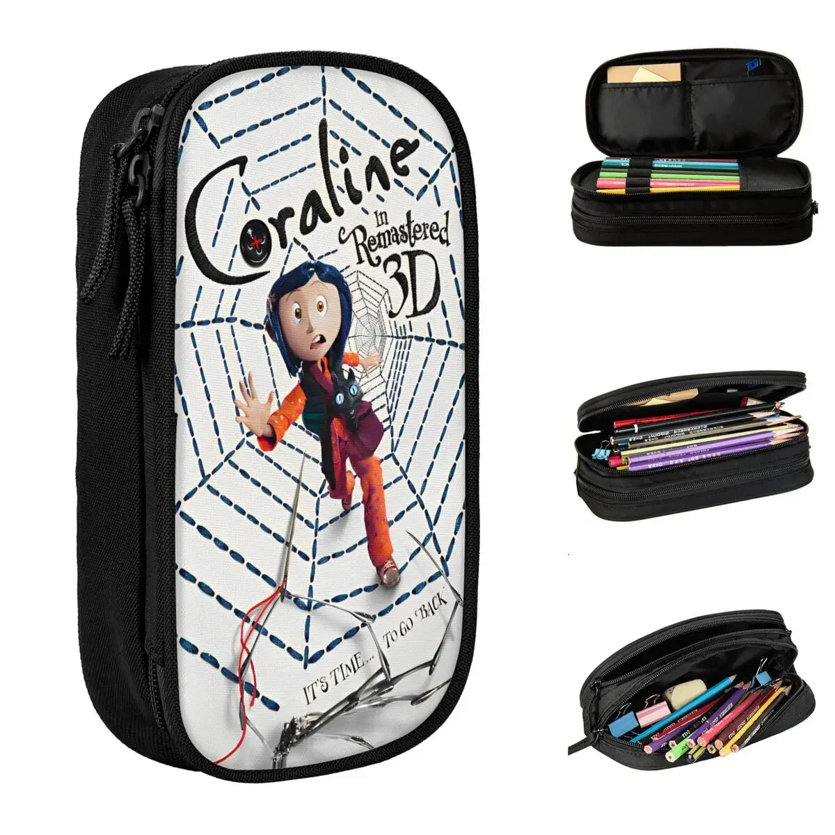

2024 Coralines Pencil Cases Lovely Anime Cartoon Pen Holder Bag for Student Large Storage Office Zipper Pencilcases