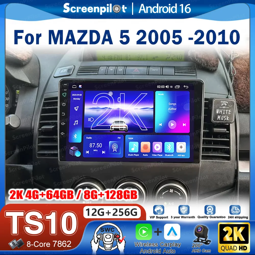 

Автомагнитола Android 16 для MAZDA 5 2005-2010, мультимедийный видеоплеер, GPS-навигация, сенсорный экран, Bluetooth 8 C