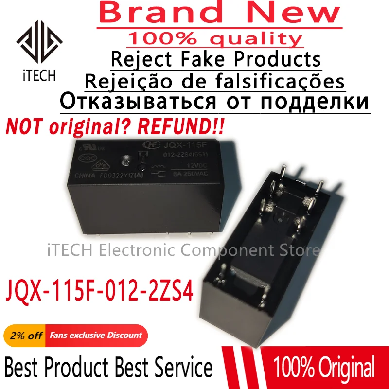 10PCS/lot Original and Genuine Relays JQX-115F/012-2ZS4 JQX-115F-012-2ZS4 8A 8PIN Two Open Two Closed