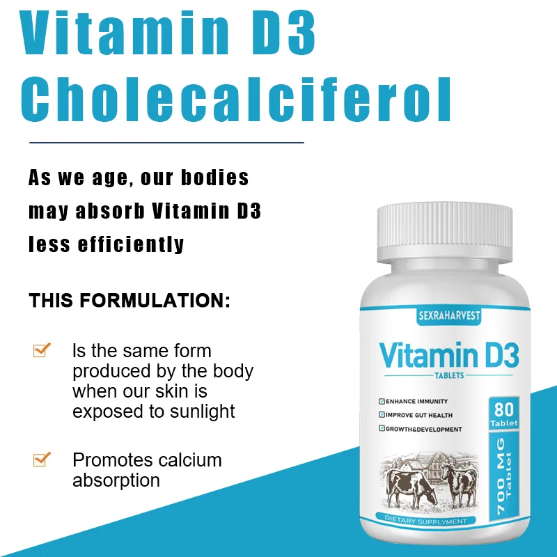 

Natural Vitamin D3 700mg Tablet Milk Ingredient Calcium Regulation Immunity Calcium Supplement Increase Height