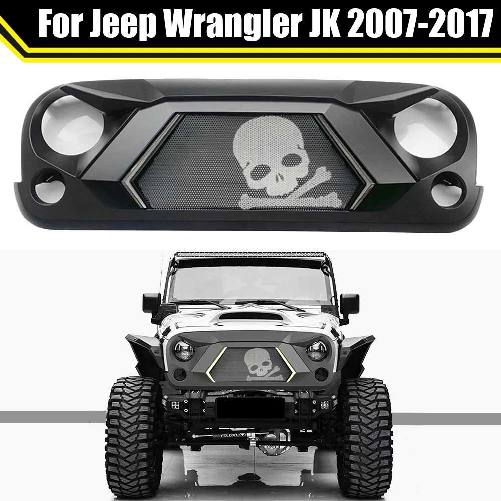 

Car Accessories Front Racing Grills ABS Grill Mesh Raptor Grille Mask Trims Cover For Jeep Wrangler JK 2007-2017 With DRL Light