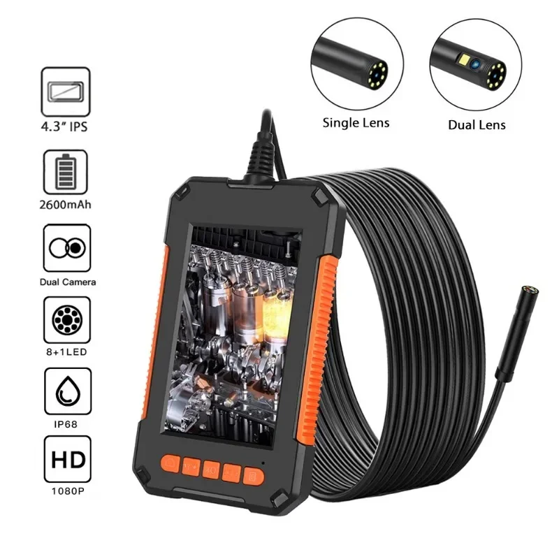 

High Definition Industrial Borescope Camera 4.3 IPS HD1080P 8mm Dual Lens Waterproof Pipe Inspection Car Maintenance Borescope
