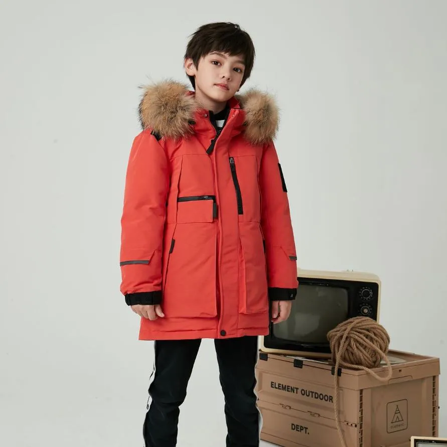 New Down Jacket Winter Real Fur Collar Thicker Jacket Children White Duck Down Fashion Parkas Boys Down Jacket Russia Wz1378