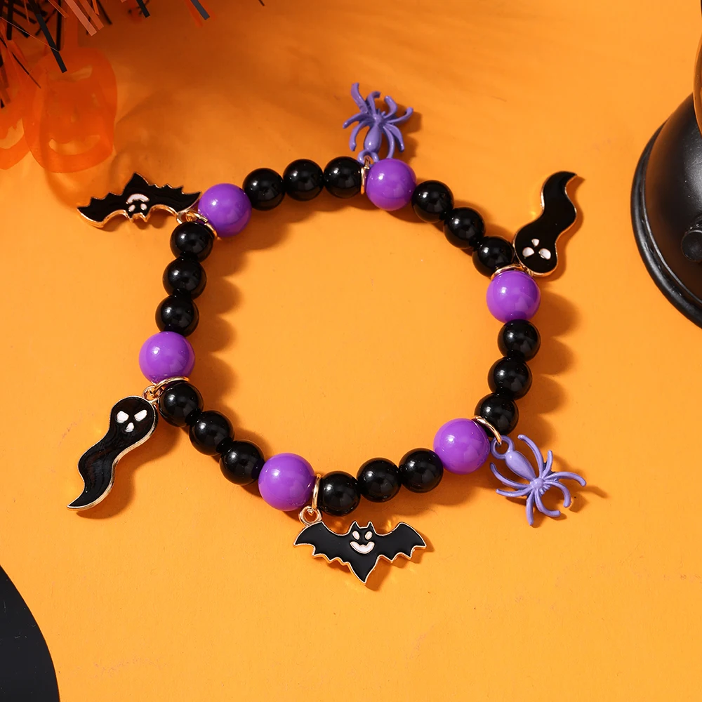 Aihua Gruselige Halloween Fledermaus Spinne Kürbis Armbänder für Frauen Männer Hip Hop Perlen Armbänder Halloween Schmuck Geschenke – Detail 7