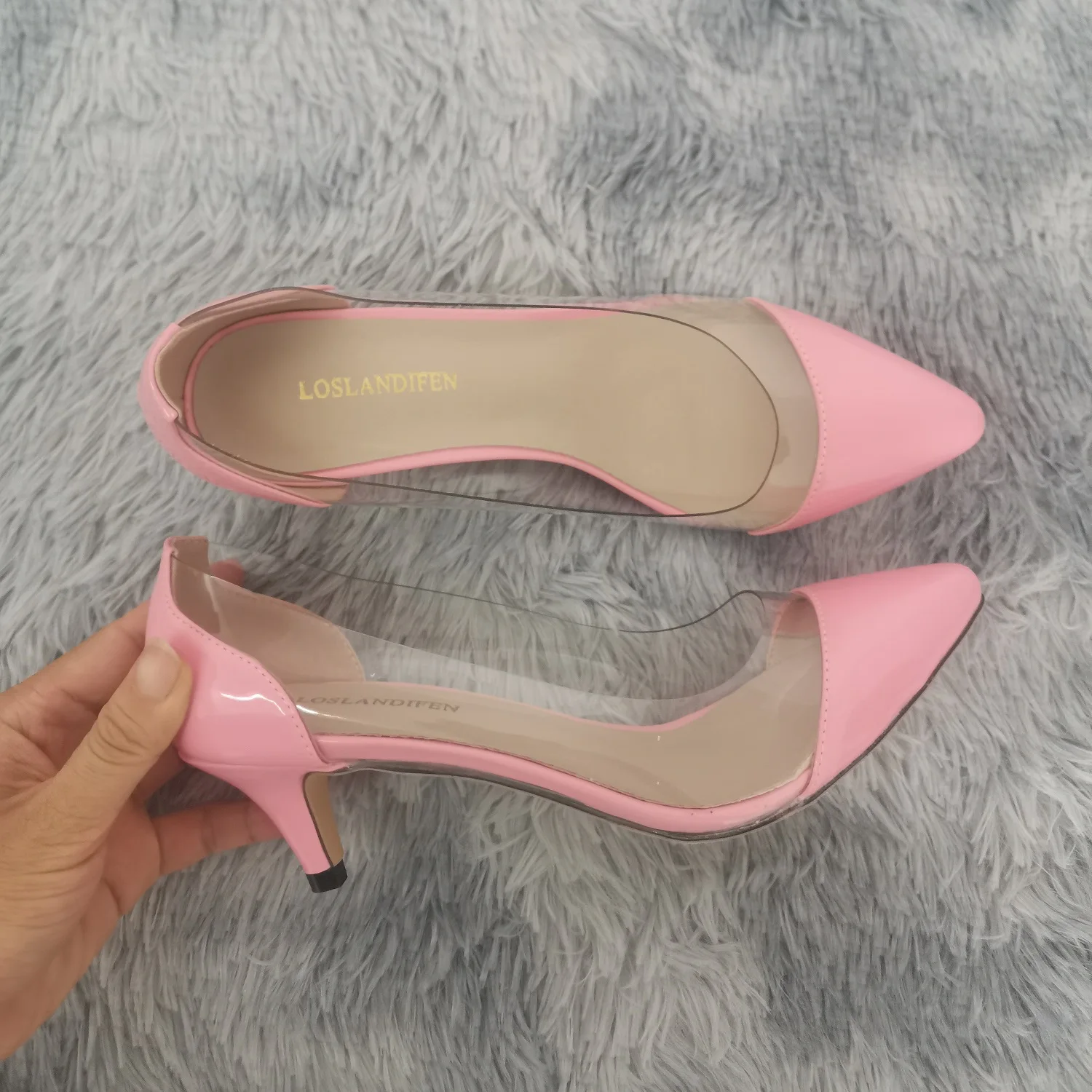 LOSLANDIFEN pompe da donna primavera autunno PVC trasparente 5cm tacchi bassi Sexy scarpe a punta Slip-on sottili tacchi alti scarpe da sposa per