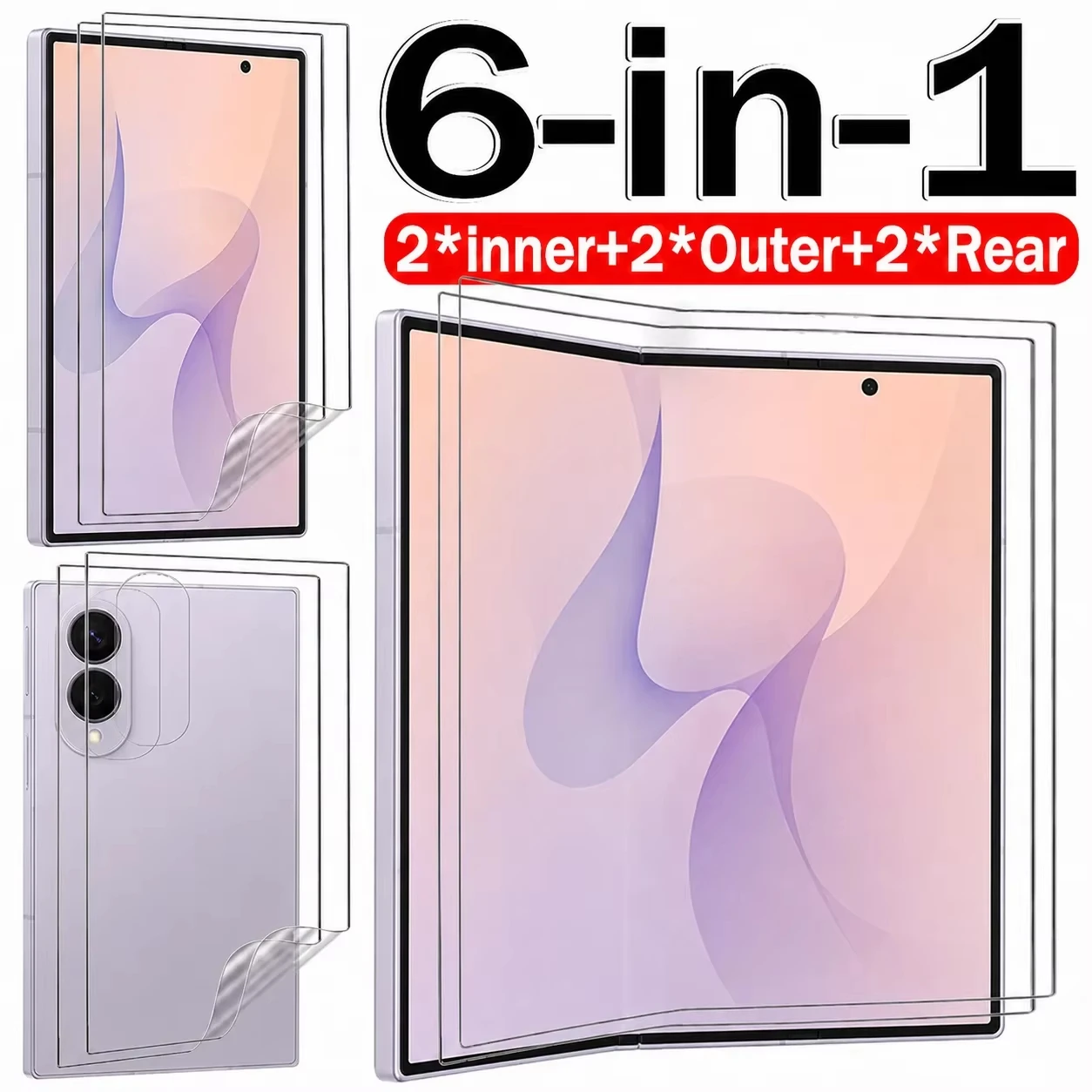 6in1 Inner Outer Rear Film For Samsung Galaxy Z Fold 8 Ultra Fold 7 6 5 Z Flip 8 7 FE 6 5 HD Screen Protector Soft Hydrogel Film