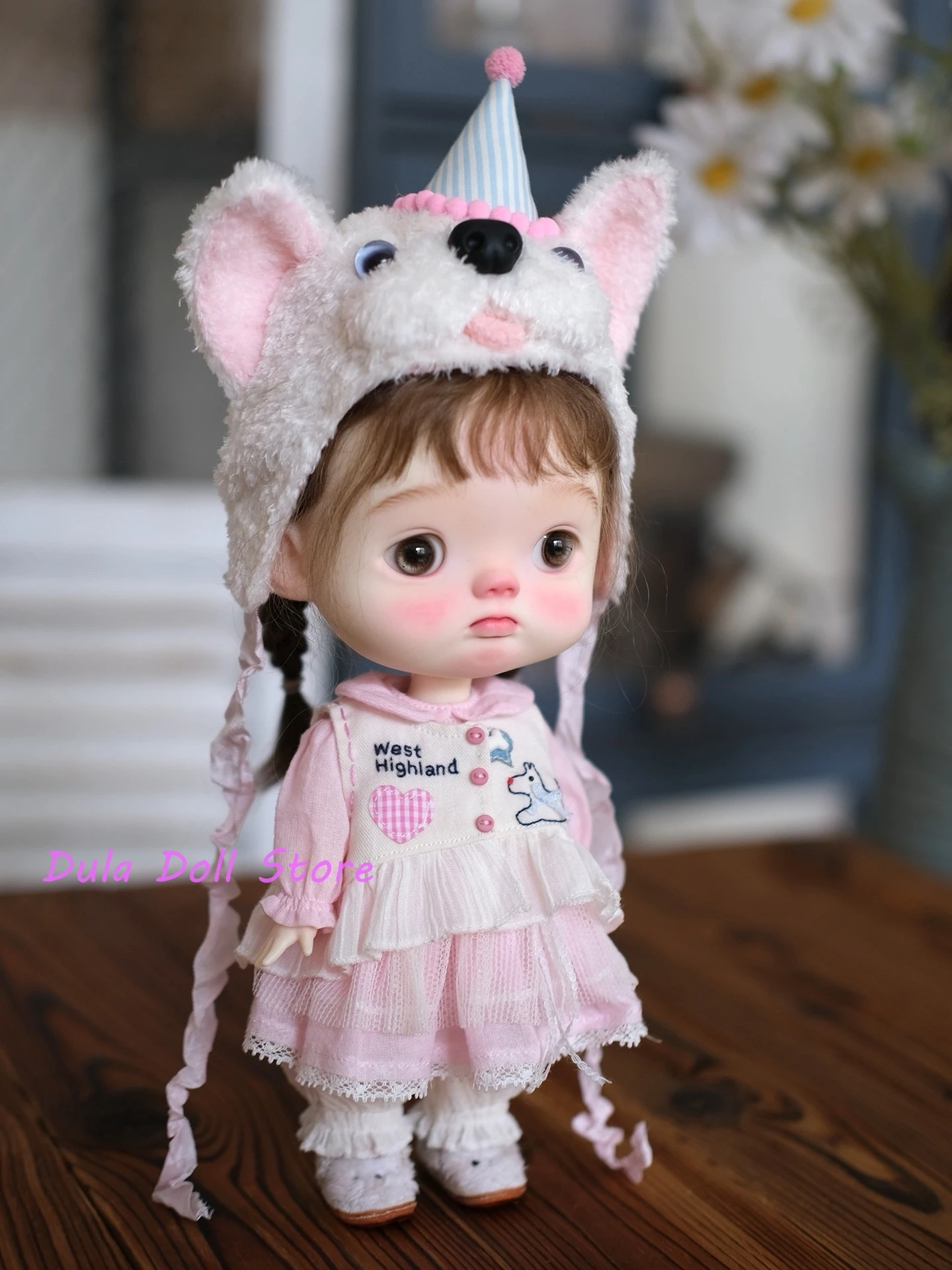 Vêtements de poupée Dula, chapeau de chien rose, jupe gilet Frey, robe Fat Dian Doll