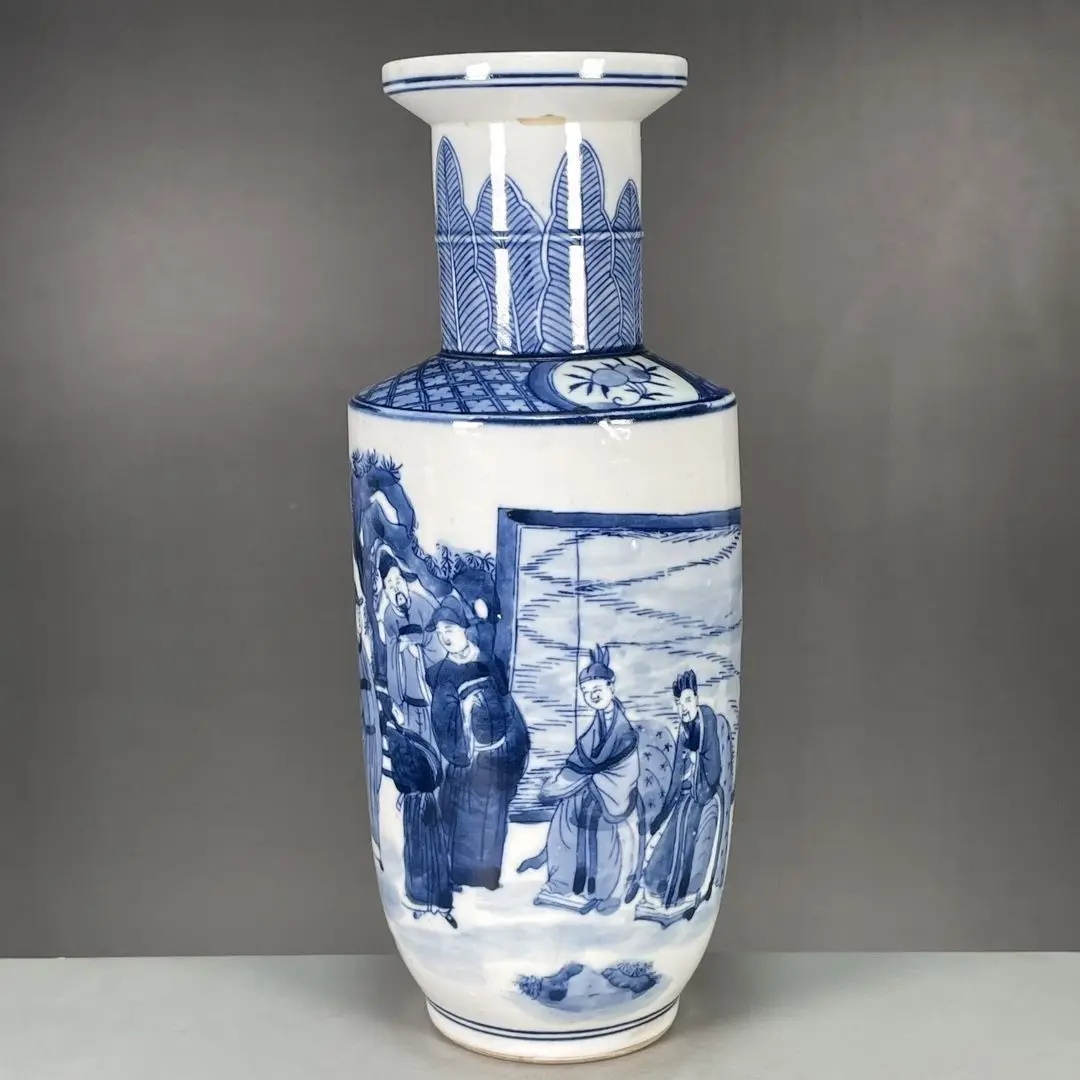 hinese Wenwan Porcelain Appreciation Vase, Imitation Kangxi Mark Blue and White Character Story Pattern Decorative Bottle