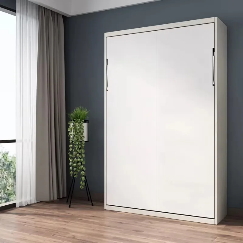 Automatic Flip Murphy Bed With Hidden Wall Cabinet Design Space-Saving Folding Bed With Adjustable Leg Height