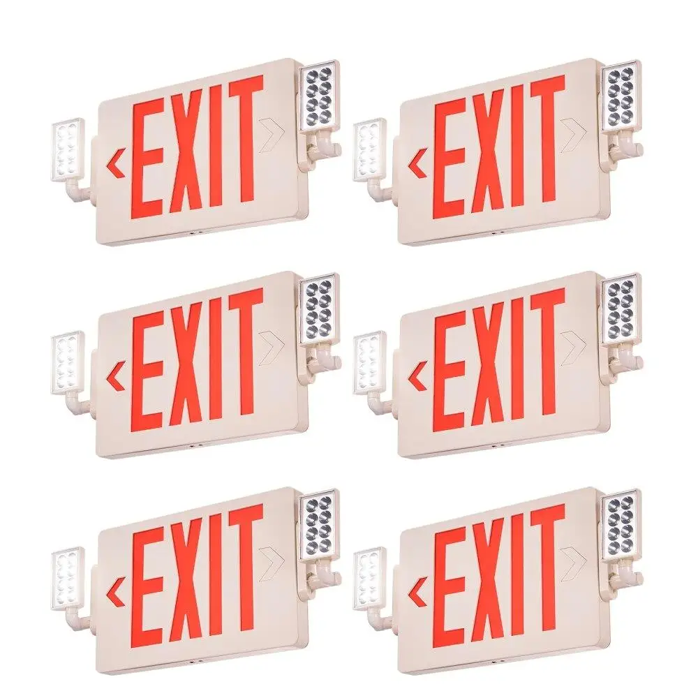 

LED Emergency Exit Sign with Battery Backup Dual Head Lights Commercial Fire Exit Lighting Red Letters UL Certified