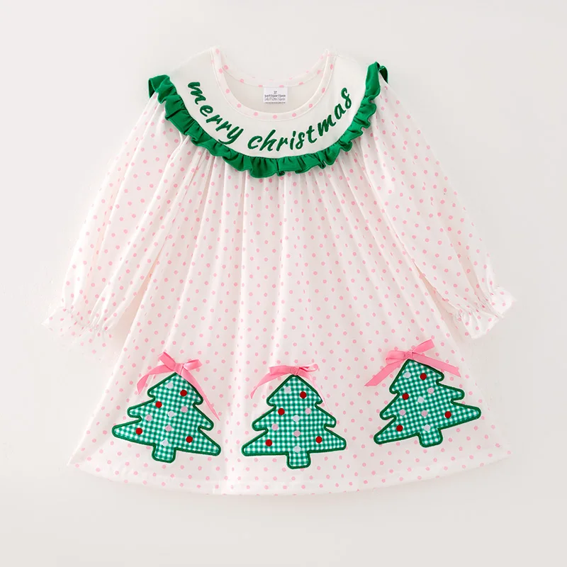 Girlymax Winter Baby Girls Girls Christmas Applique Dress Tutu Dress Long Sleeve Boutique Kids Clothing