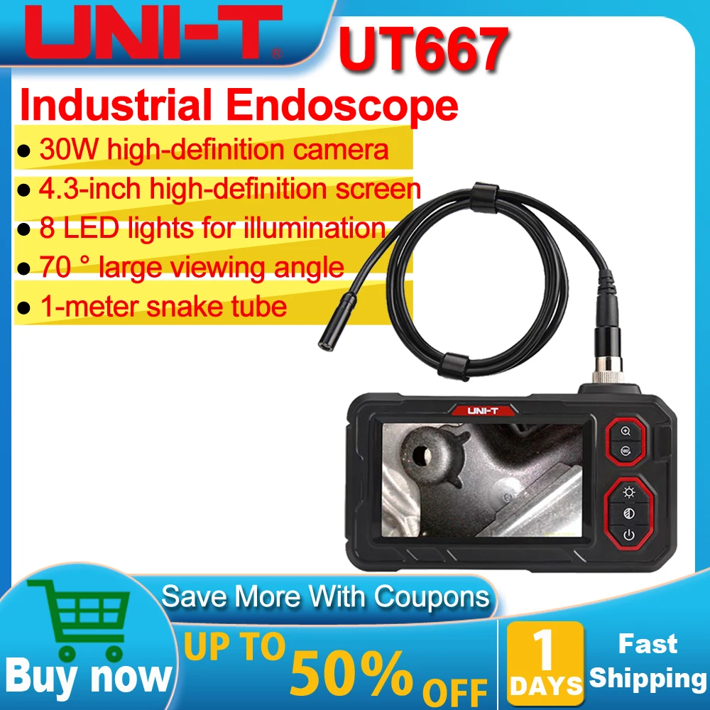 

UNI-T UT667 Industrial Endoscope Camera 4.3inch IPS IP67 Waterproof HD 920P 8mm Lens Pipe Sewer Inspection Camera Borescope