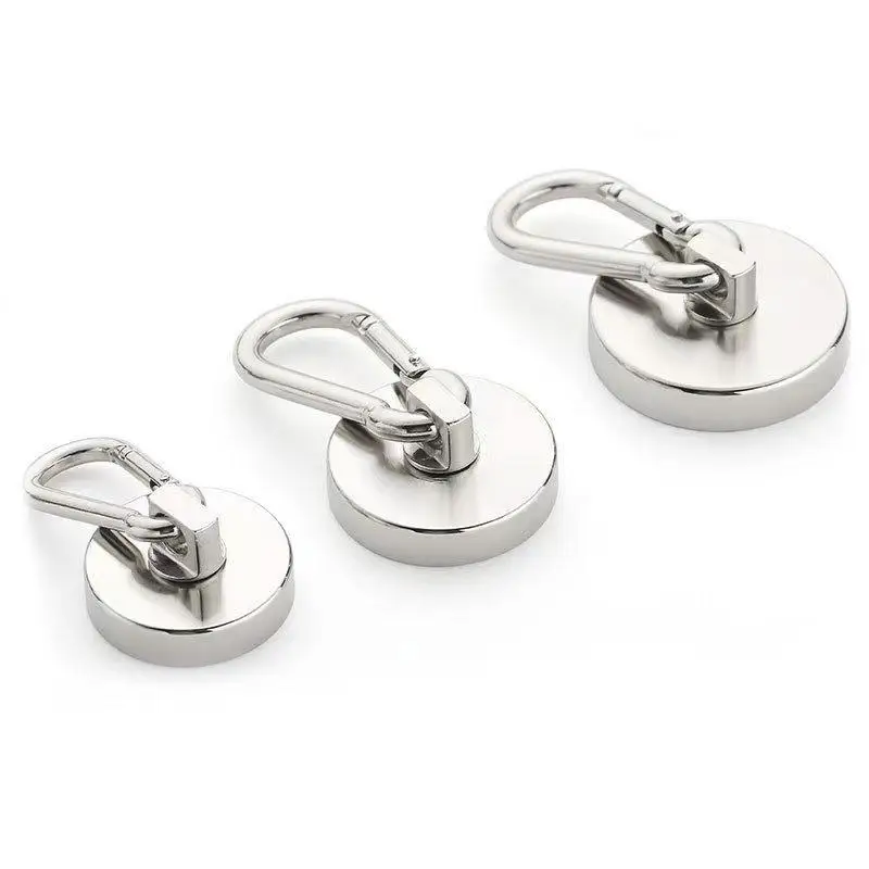 New Strong Neodymium Magnet Magnetic Hooks Heavy Duty Storage Hooks With Swivel Carabiner Hook For Refrigerator Magnetic