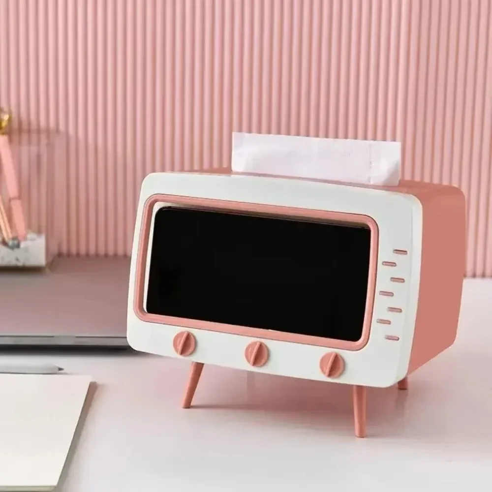 Home Tissue Box Holder Retro TV Tissue Box Cover Cute Practical Cell Phone Holder Tampon Holder for Bathroom Desks Tables