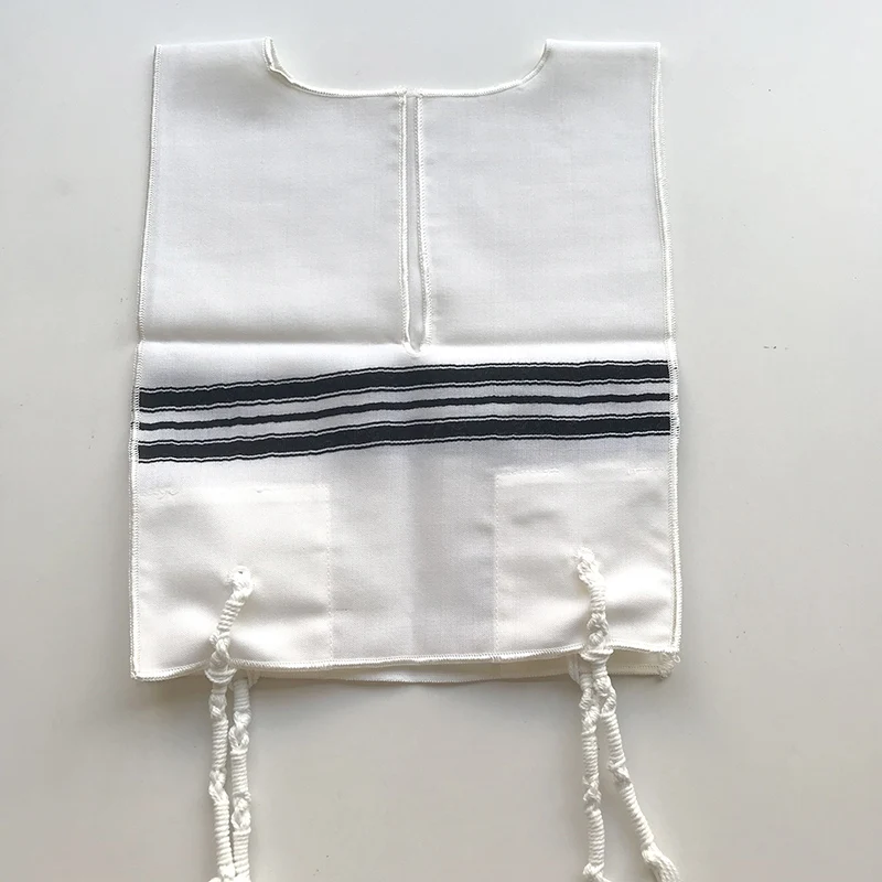 

New Jewish Children Tallit Katan 100% Wool Vest Shawl Prayer Black Stripes for Kids