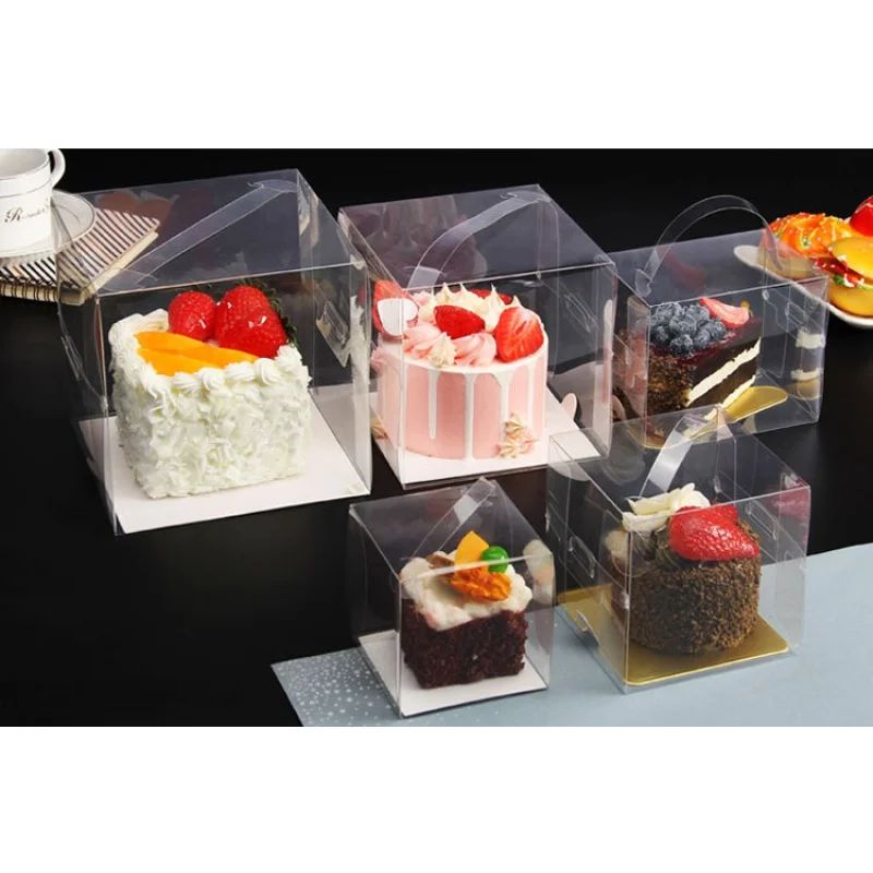 Customized productCustom LOW Luxury Birthday Four-inch Box Portable Transparent Disposable Small Baking Plastic Pastry Des