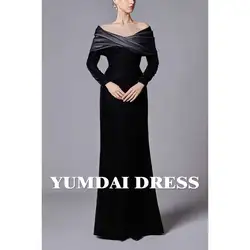 YUMDAI Fashionable Shoulderless Sleeve Luxurious Black Velvet Mermaid Evening Gown 2024 Dubai Women's Party Formal Occasion Gown