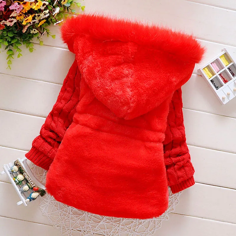 1 2 3 4 Years Old Winter Girls Jacket Plush Wool Splicing Plus Velvet Thickening Keep Warm Slim Outerwear Kids Windbreaker Coat