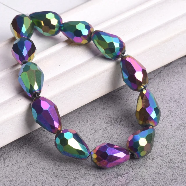 300Pcs Teardrop Glass Beads – 15 Colors, 12mm Faceted Crystal Beads For DIY Jewelry Making - View #8