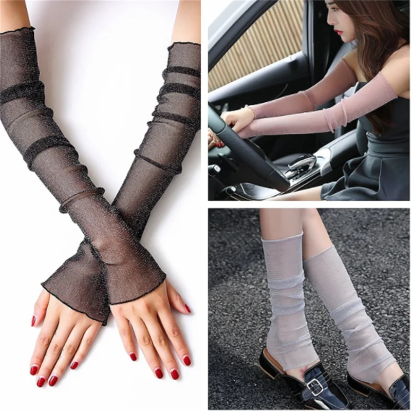 

Women's Summer Sun Protection Sleeves Mesh Lace UV Thin Long-Sleeved Bike Breathable Cycling Gloves Driving Arm Warmers Sleeves