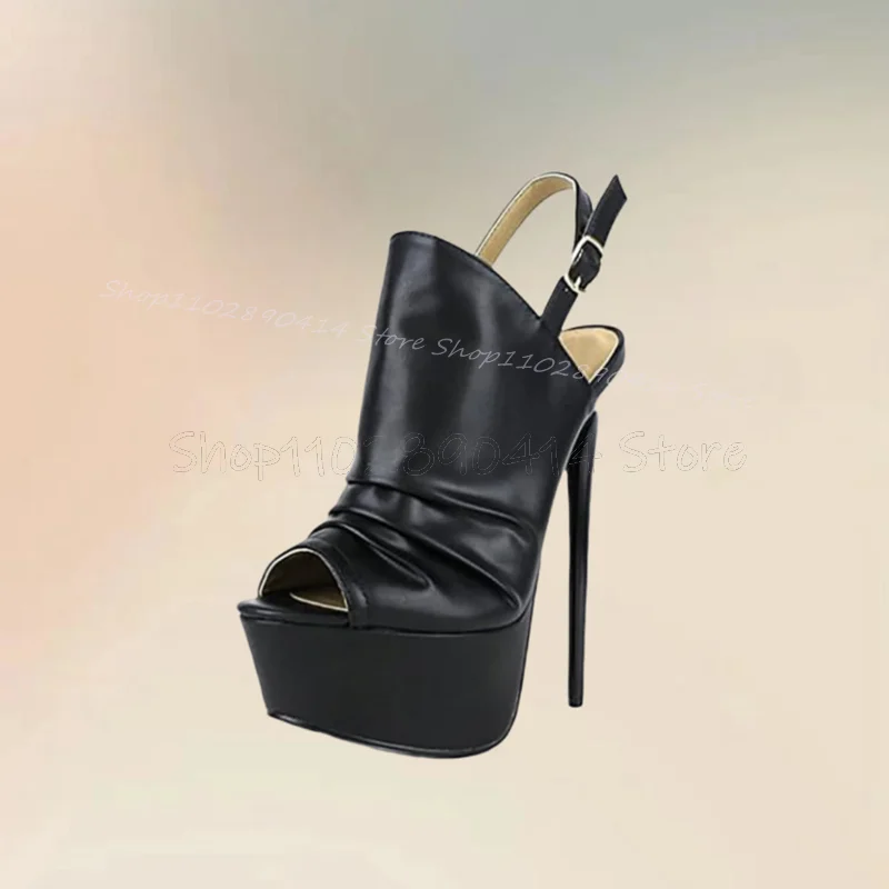 

Black Pleated Design Peep Toe Platform Sandals Ankle Buckle Strap Women Shoes Thin High Heels Fashion 2025 Zapatos Para Mujere