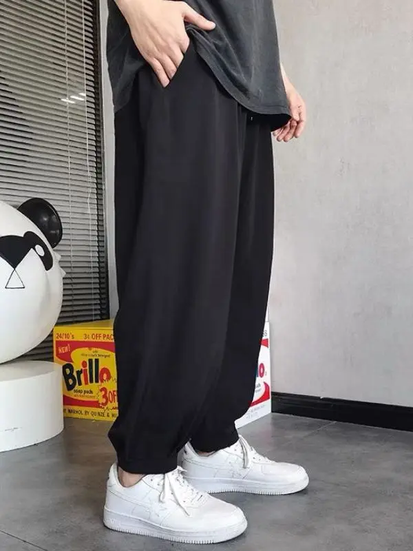 

Trendy plus Size Men's Ice Silk Casual Pants Summer Loose Fit Color Spor Long Trousers Youthful Busin Casual Sle